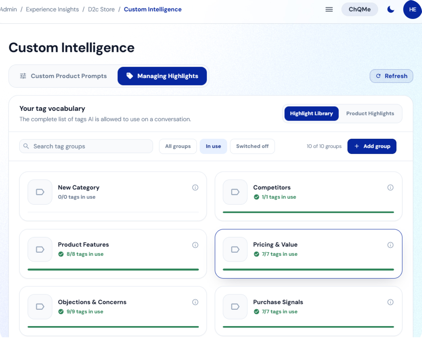 Highlight Library interface